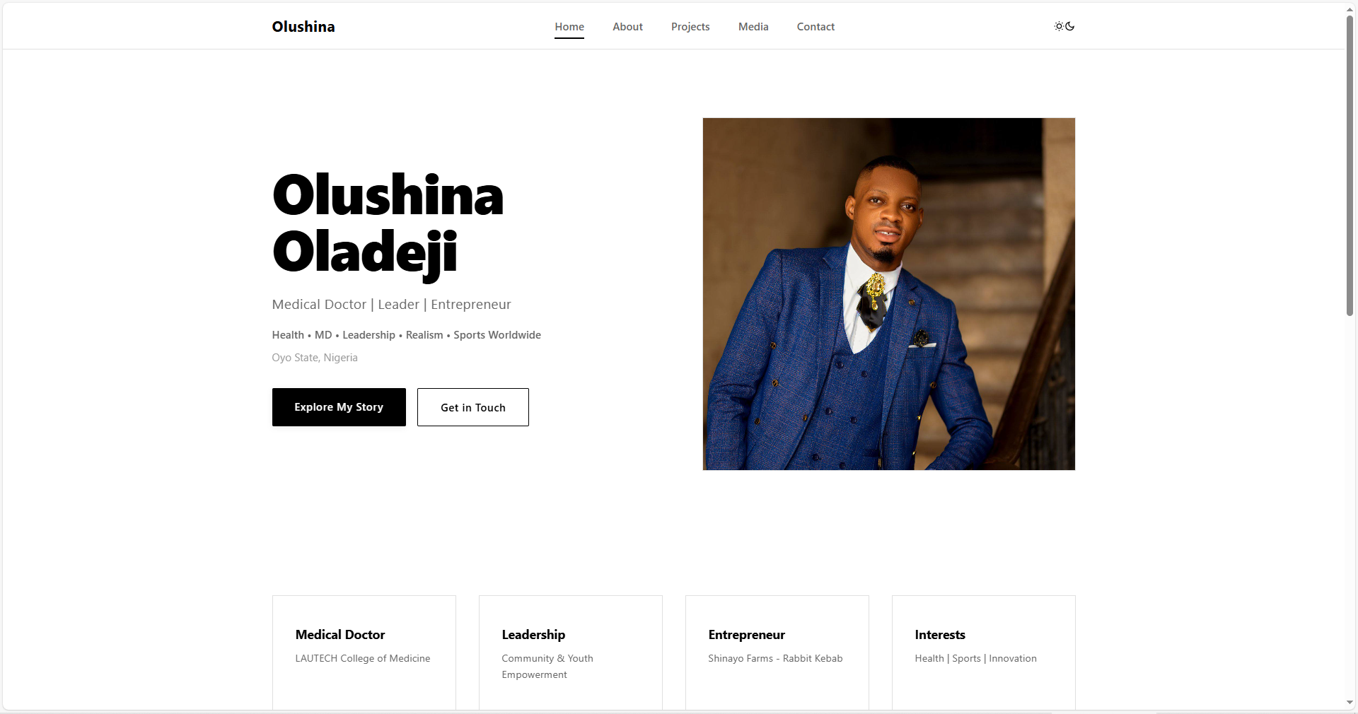 Screenshot of Dr. Olushina Oladeji portfolio website